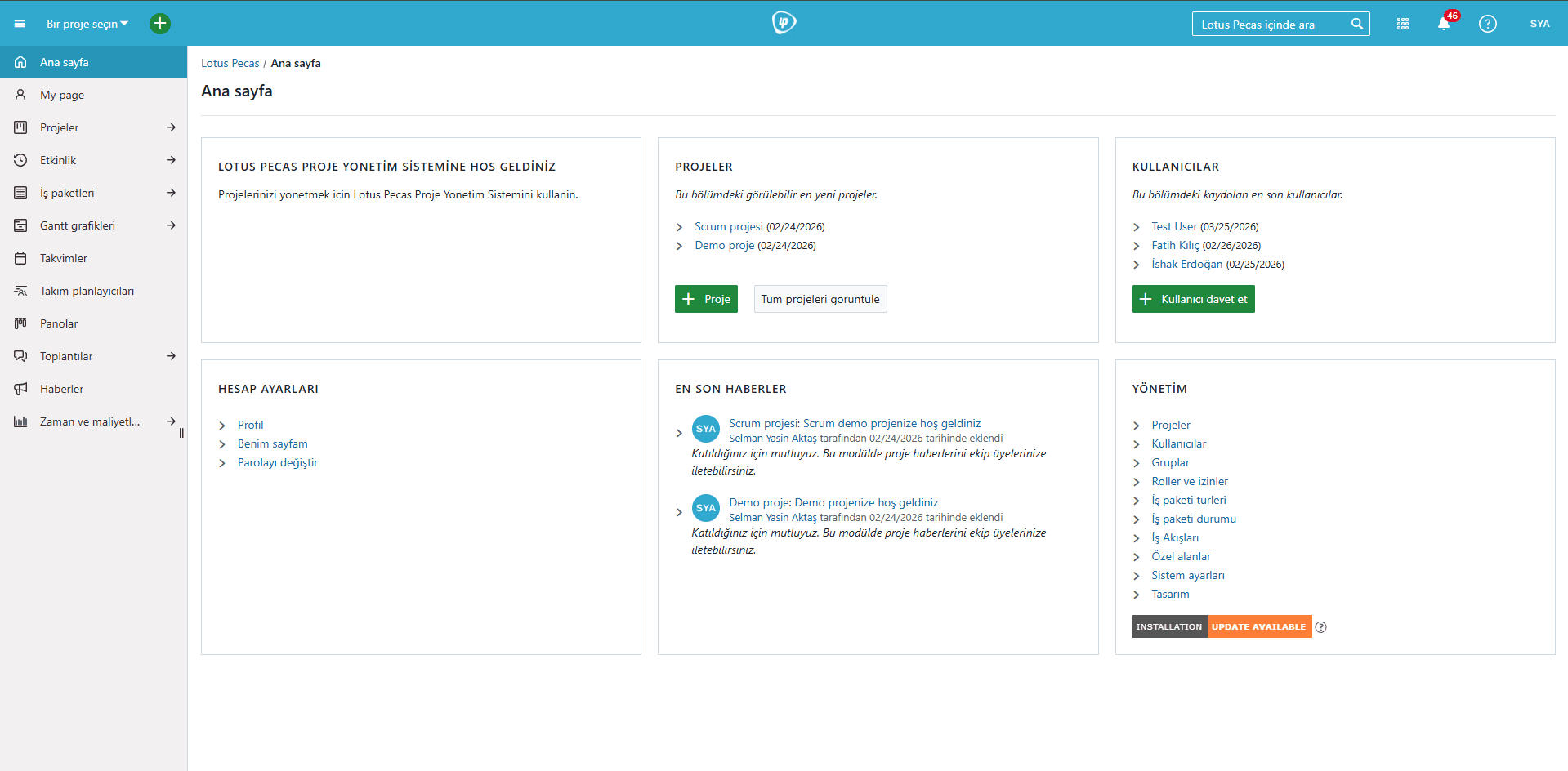 Lotus Project Management board view